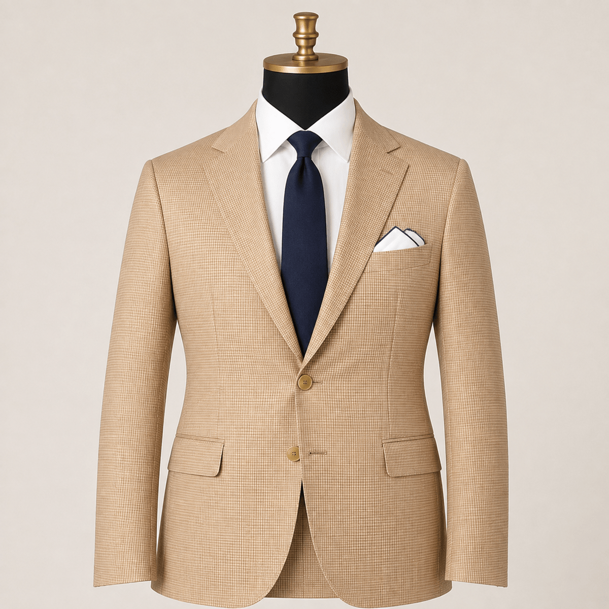 Men's Tan Houndstooth Modern Fit 2-Button Blazer - Upscale Men's Fashion