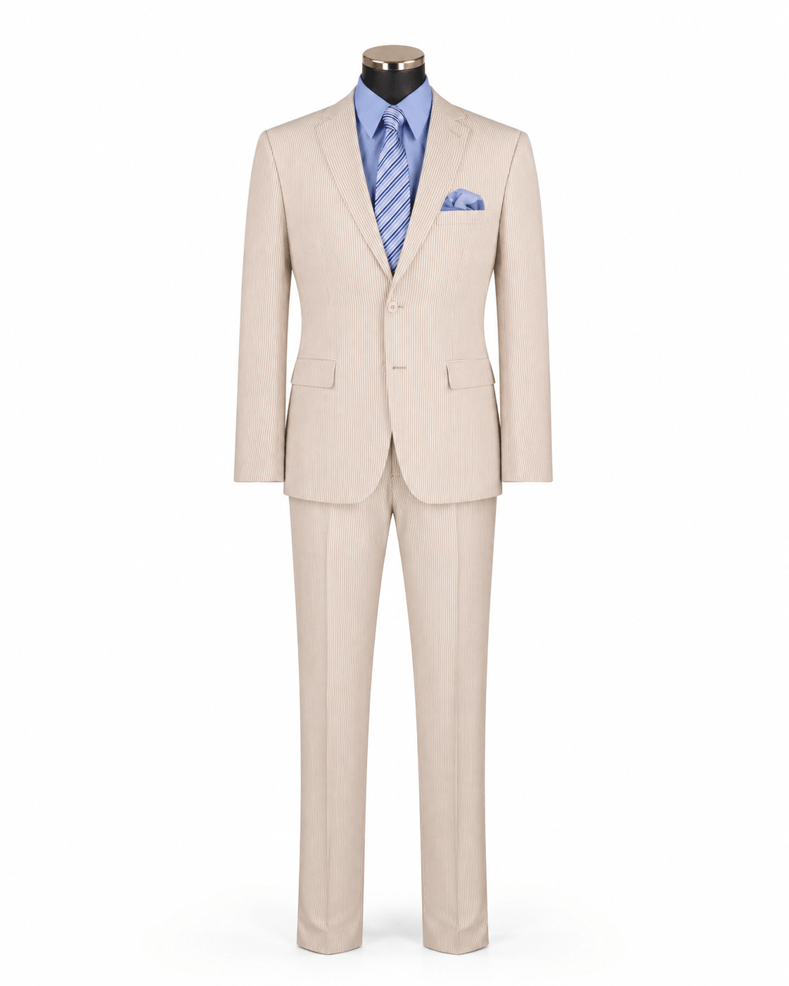 MEN'S 2PC SEERSUCKER MODERN FIT SUIT IN TAN PINSTRIPE - Upscale Men's Fashion