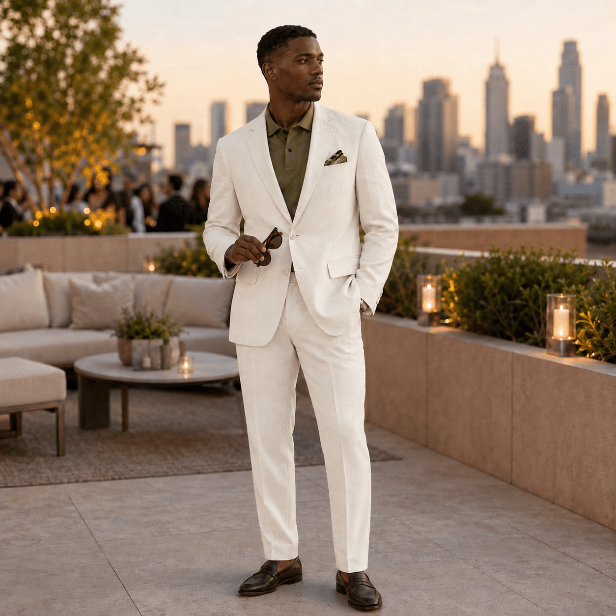 Men's White Linen Blend Modern Fit 2-Piece Suit - Upscale Men's Fashion