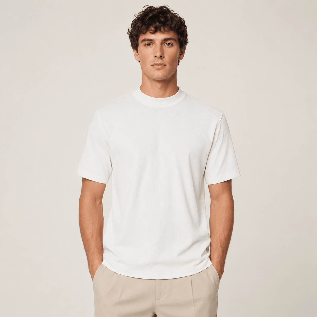 White Ribbed Regular Fit Crew Neck T-Shirt - Upscale Men's Fashion