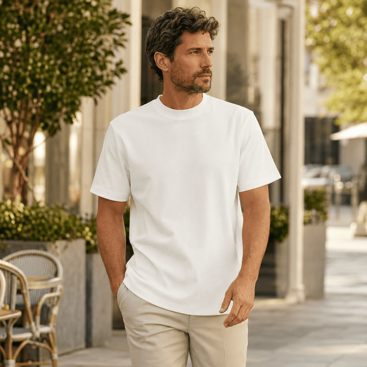 White Ribbed Regular Fit Crew Neck T-Shirt - Upscale Men's Fashion