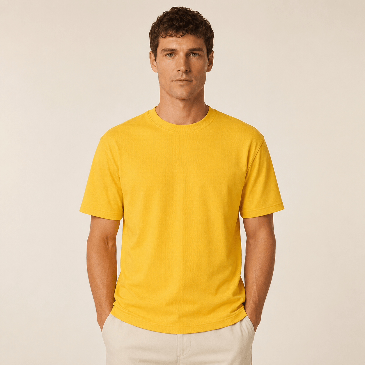 Yellow Ribbed Regular Fit Crew Neck T-Shirt - Upscale Men's Fashion