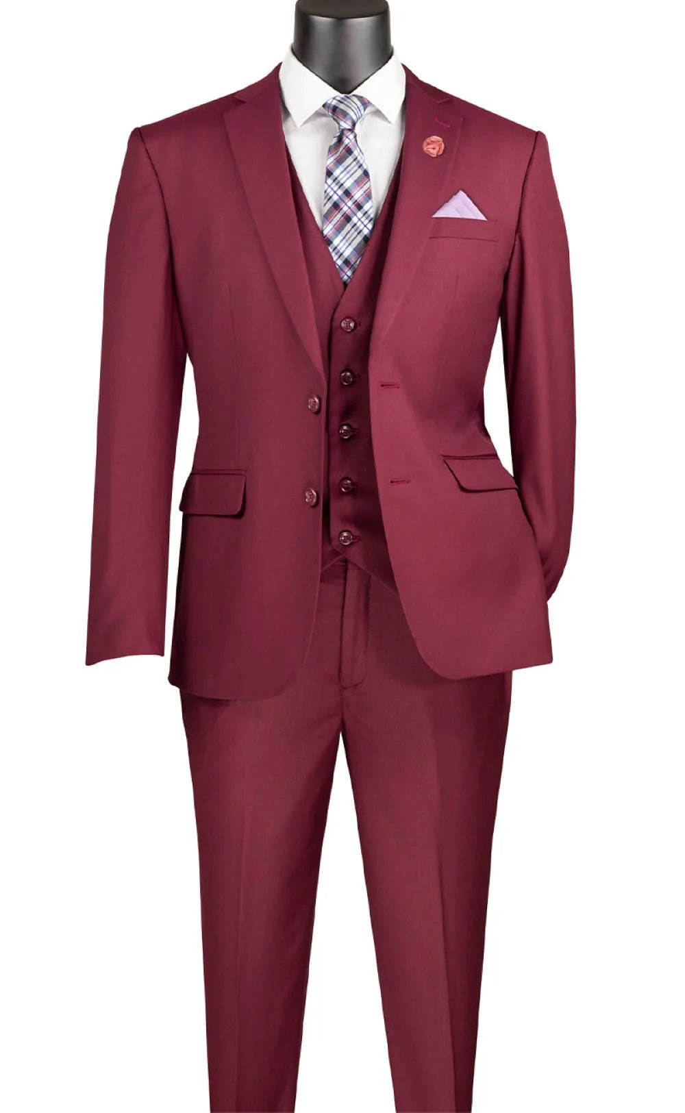 Metropolitan Collection – Burgundy Slim Fit 3-Piece Suit - Upscale Men's Fashion