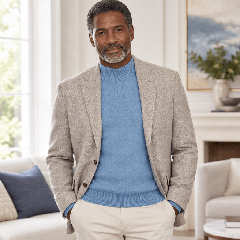 Mock Neck Sweater Color Mist Blue - Upscale Men's Fashion