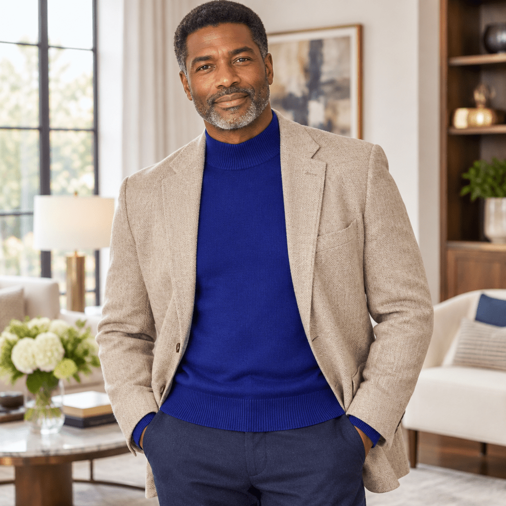 Mock Neck Sweater Color Royal Blue - Upscale Men's Fashion