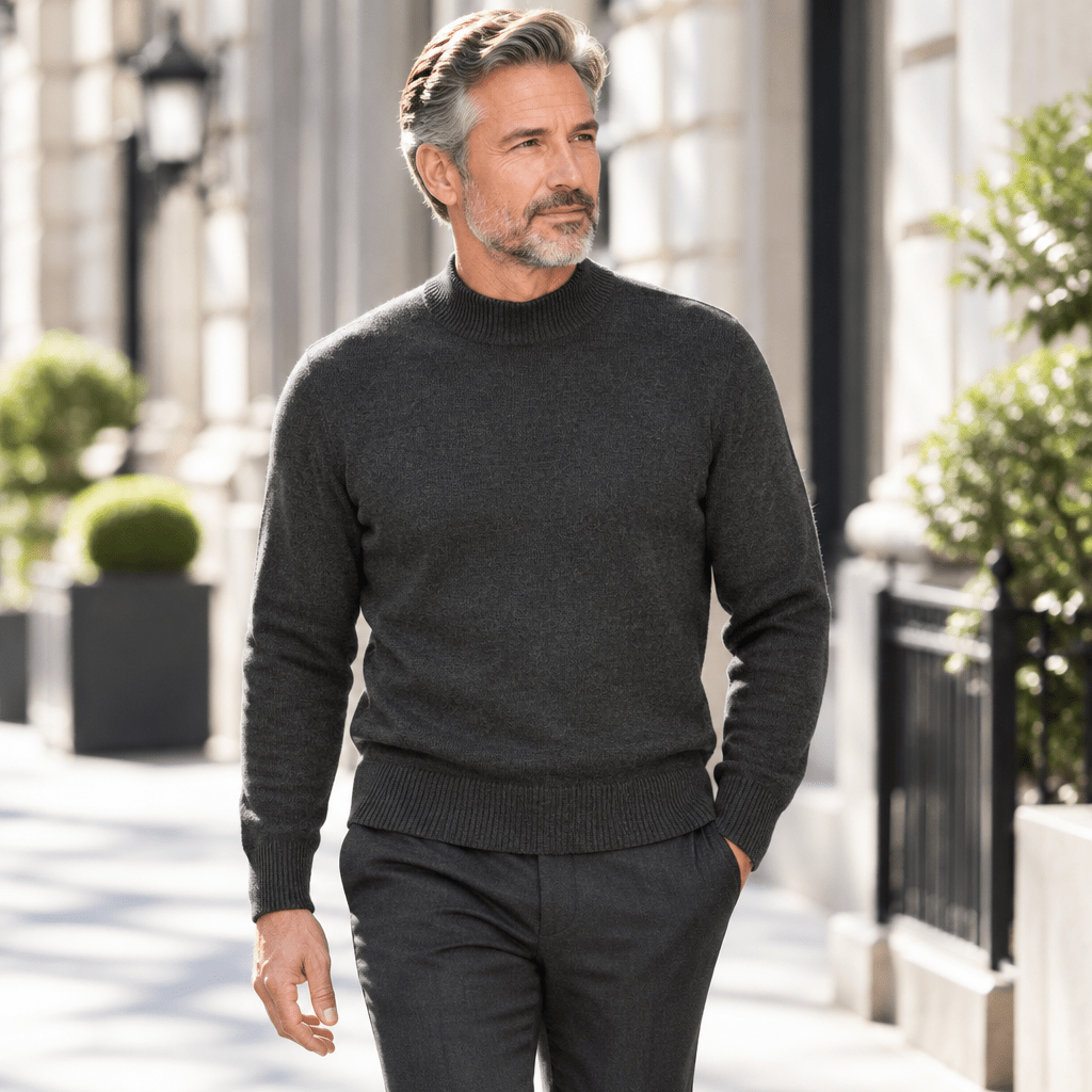 Mock Neck Sweater Color Charcoal - Upscale Men's Fashion