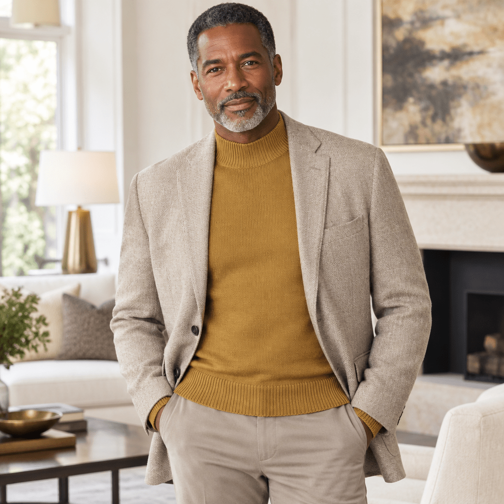 Mock Neck Sweater Color Gold - Upscale Men's Fashion