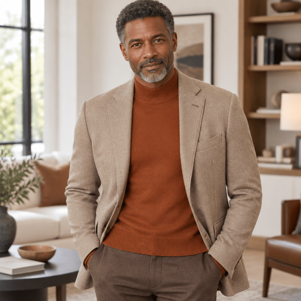 Mock Neck Sweater Color Rust - Upscale Men's Fashion