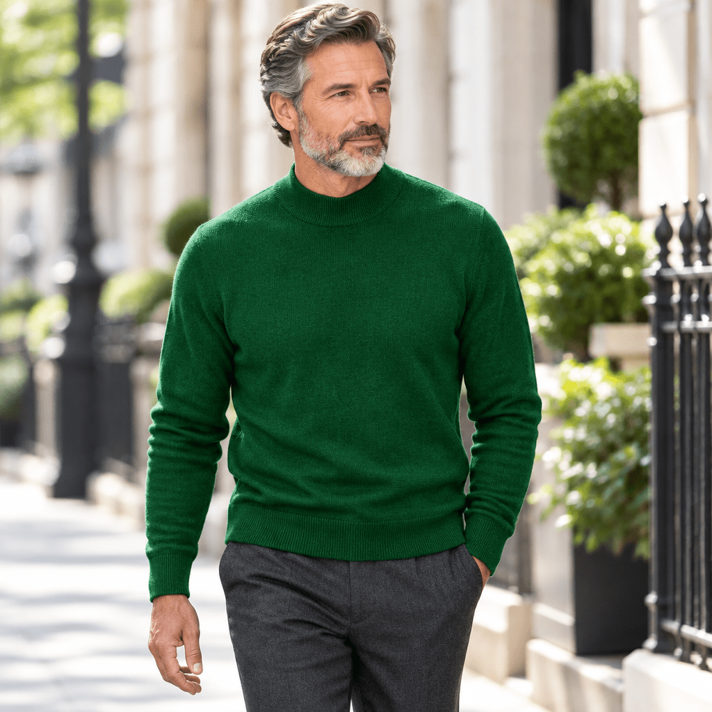 Mock Neck Sweater color Green Sapphire - Upscale Men's Fashion