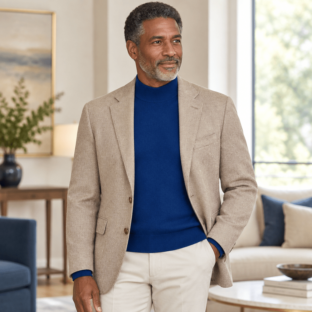 Mock Neck Sweater color River Blue - Upscale Men's Fashion