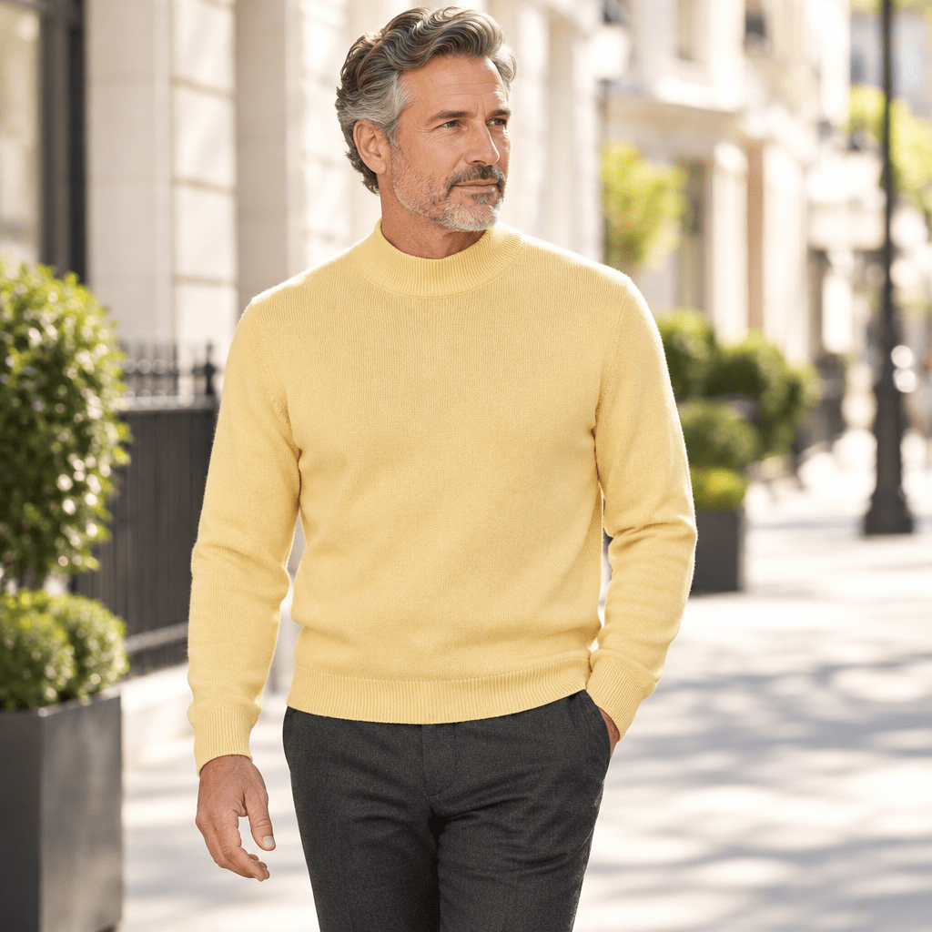 Mock Neck Sweater color Banana Cream - Upscale Men's Fashion