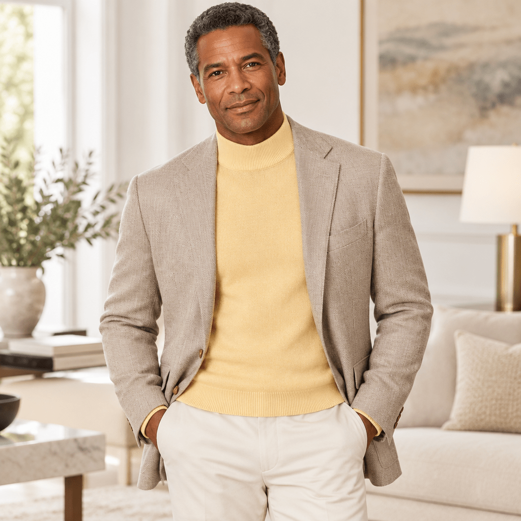 Mock Neck Sweater color Banana Cream - Upscale Men's Fashion