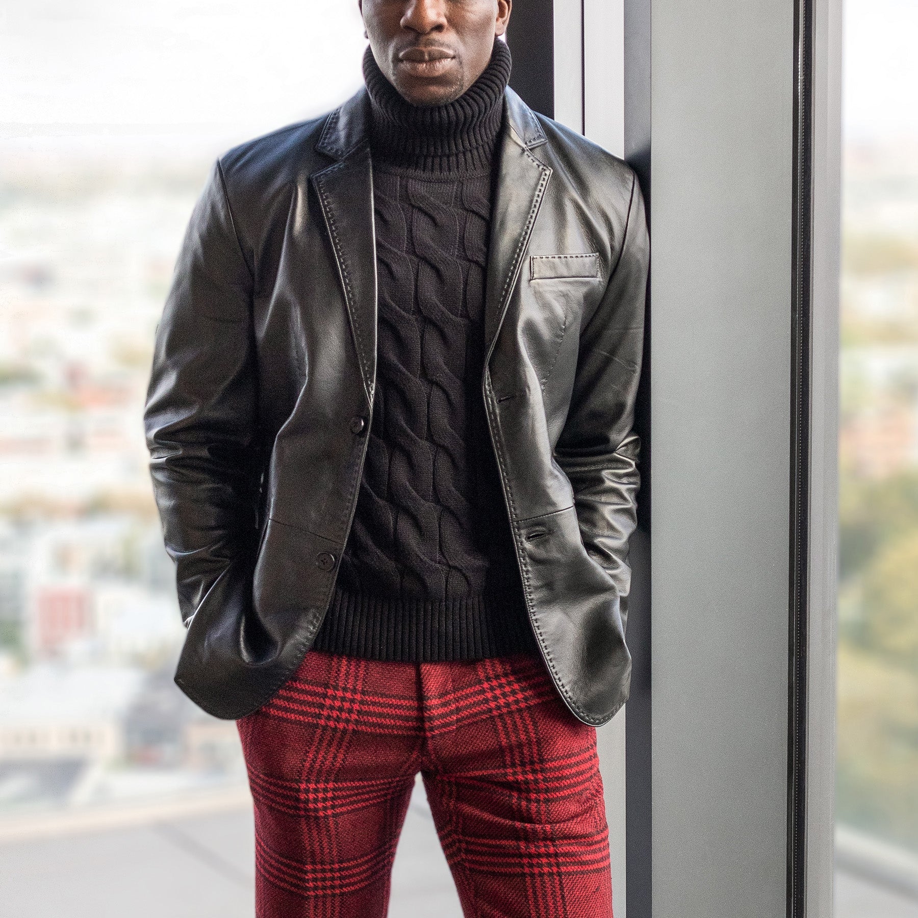 black Men’s 100% lamb leather blazer in pine green – modern fit luxury jacket from Upscale Men’s Fashion.