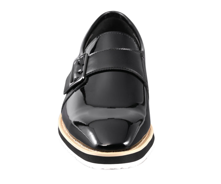 Skyler Black Patent Leather Loafers with Gold Buckle – Men's Slip-On Dress Shoes
