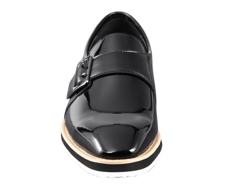 Skyler Black Patent Leather Loafers with Gold Buckle – Men's Slip-On Dress Shoes - Upscale Men's Fashion