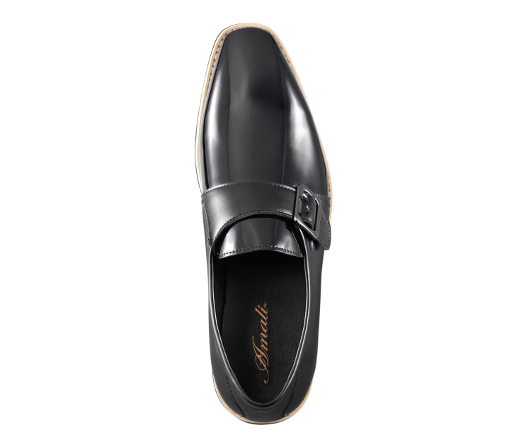 Skyler Black Patent Leather Loafers with Gold Buckle – Men's Slip-On Dress Shoes