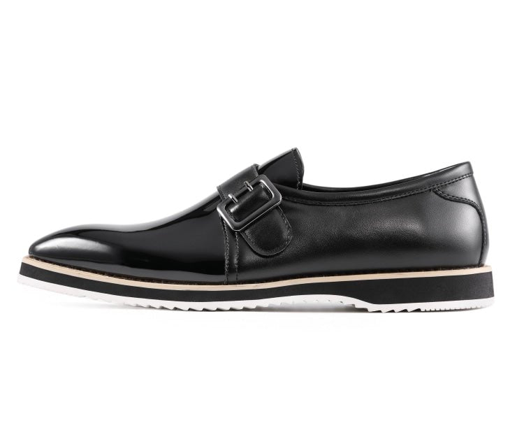 Skyler Black Patent Leather Loafers with Gold Buckle – Men's Slip-On Dress Shoes - Upscale Men's Fashion