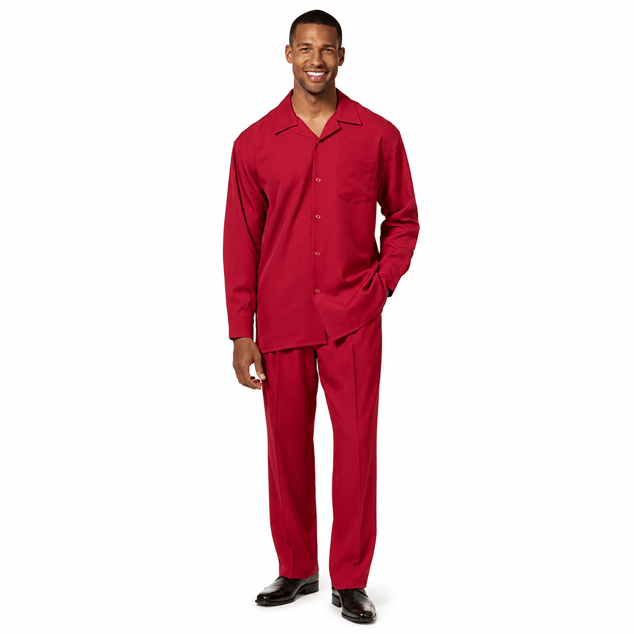 Montique Men's 2 Piece Long Sleeve Walking Suit Solid Red - Upscale Men's Fashion