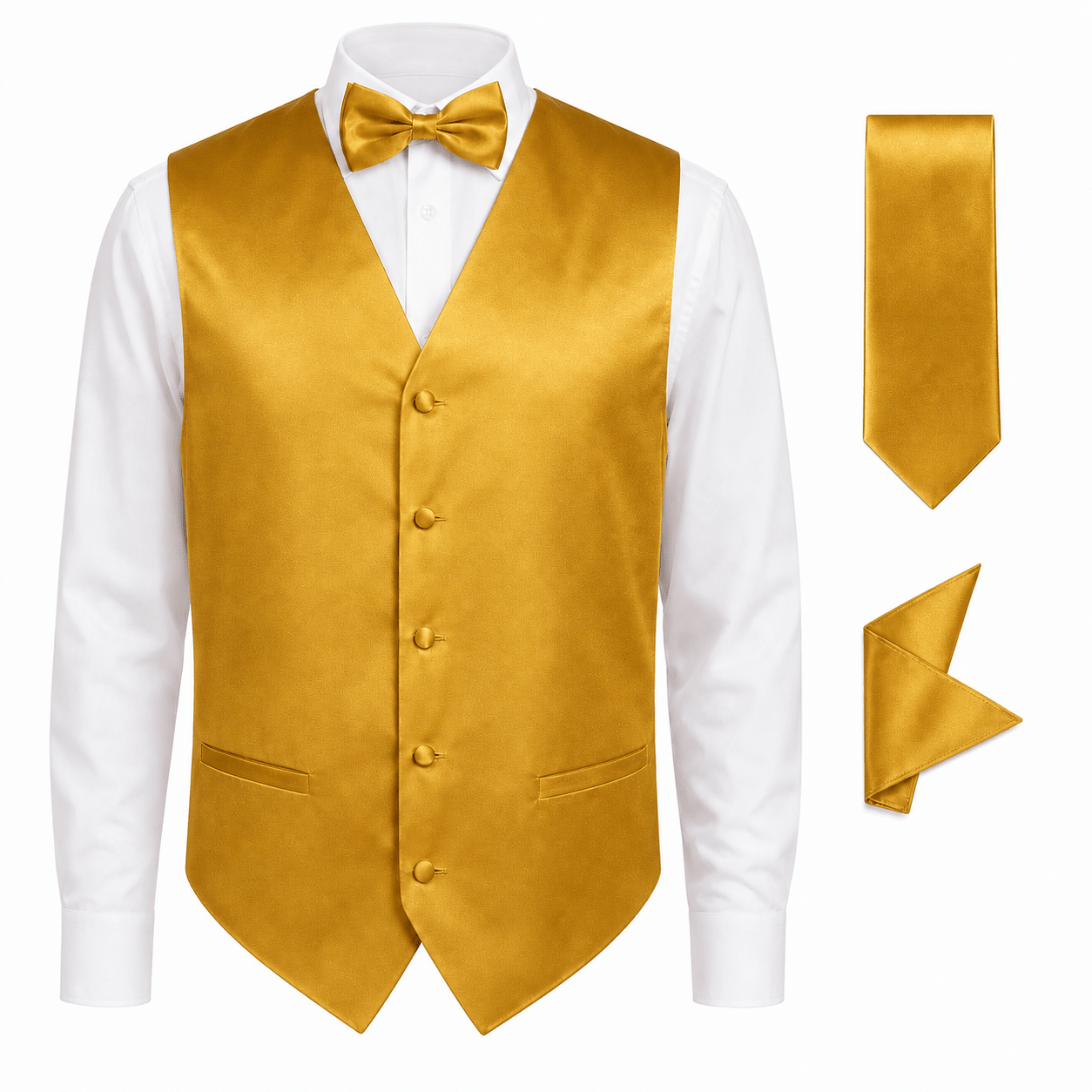 Mustard Satin Tuxedo Vest Set - Upscale Men's Fashion