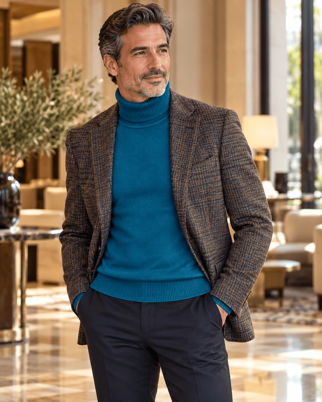 Men's Turtleneck Sweater color Ocean Blue - Upscale Men's Fashion