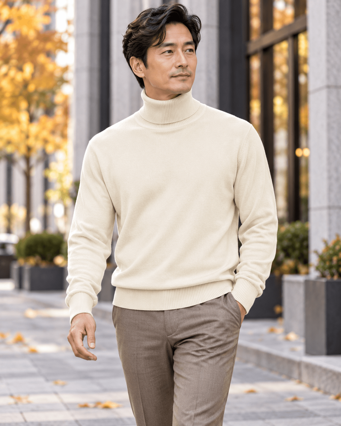 Men's Turtleneck Sweater color Off White - Upscale Men's Fashion