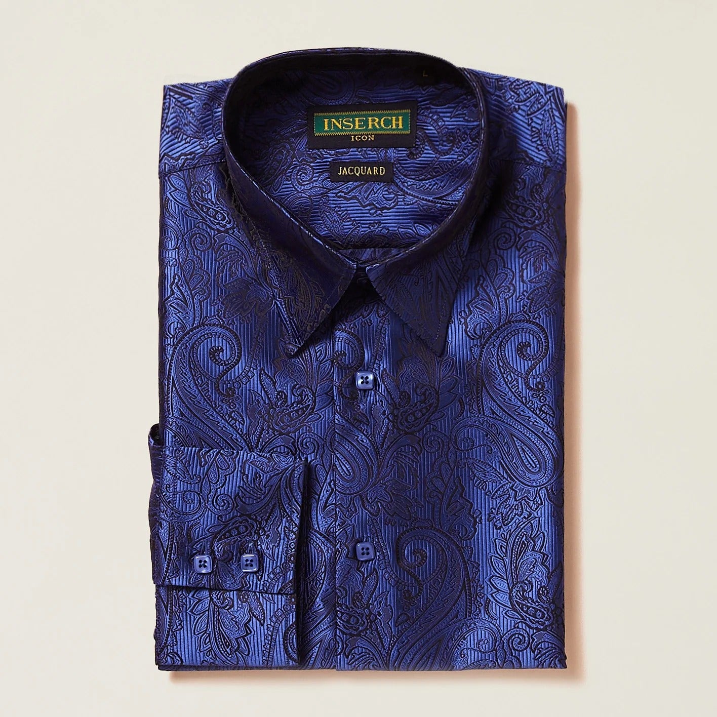 Deep Sea Blue Paisley Long Sleeve Jacquard Shirt