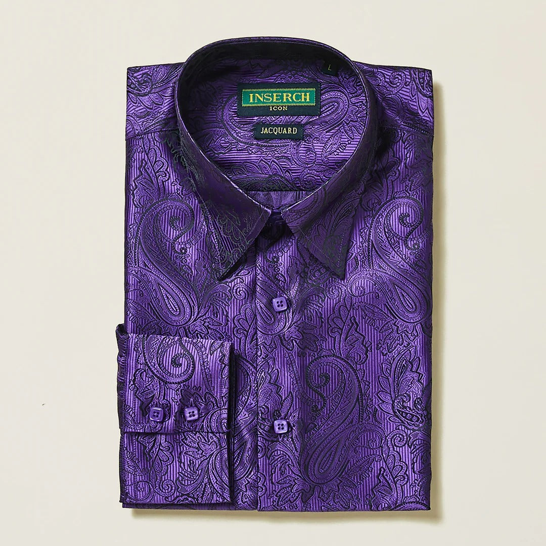 Purple Paisley Long Sleeve Jacquard Shirt