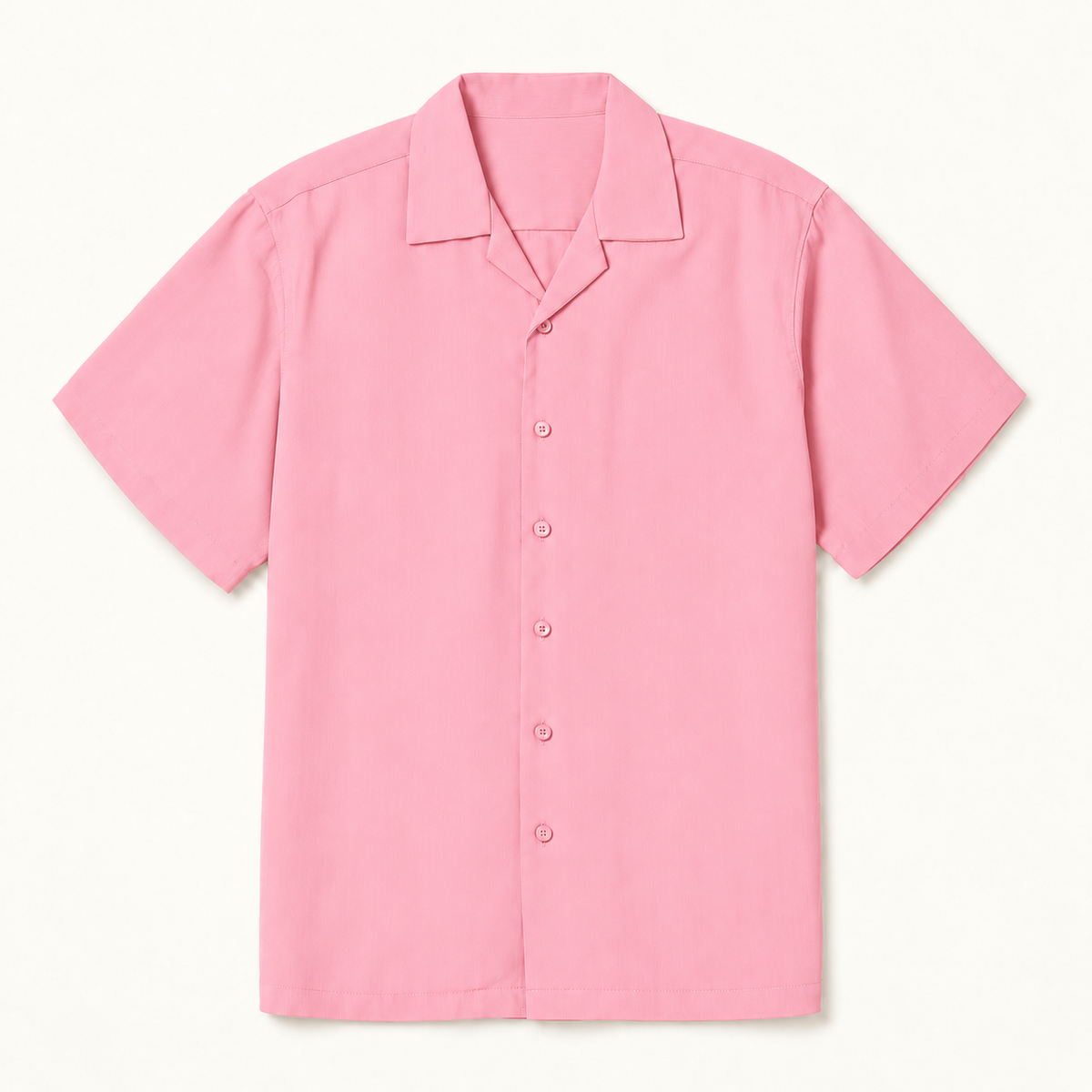 Summer Pink Regular Fit Short Sleeve Crepe Camp Collar Shirt