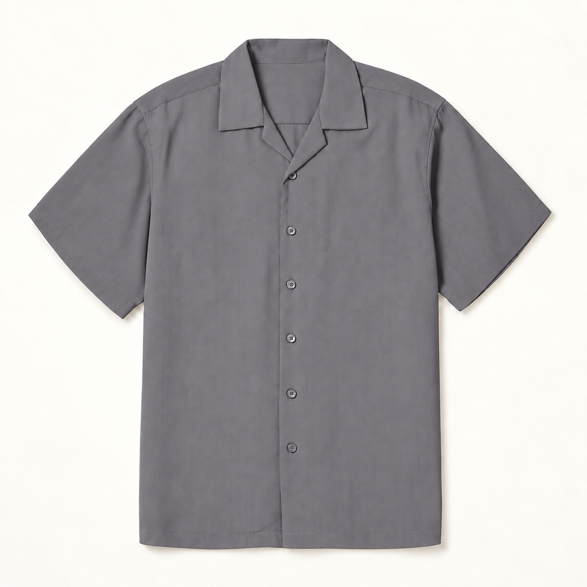 Grey Regular Fit Short Sleeve Crepe Camp Collar Shirt