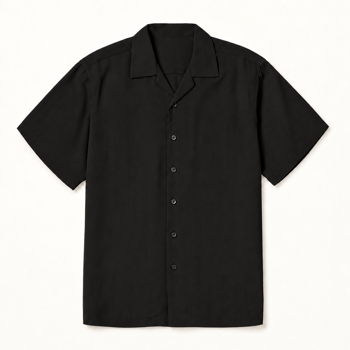 Black Regular Fit Short Sleeve Crepe Camp Collar Shirt