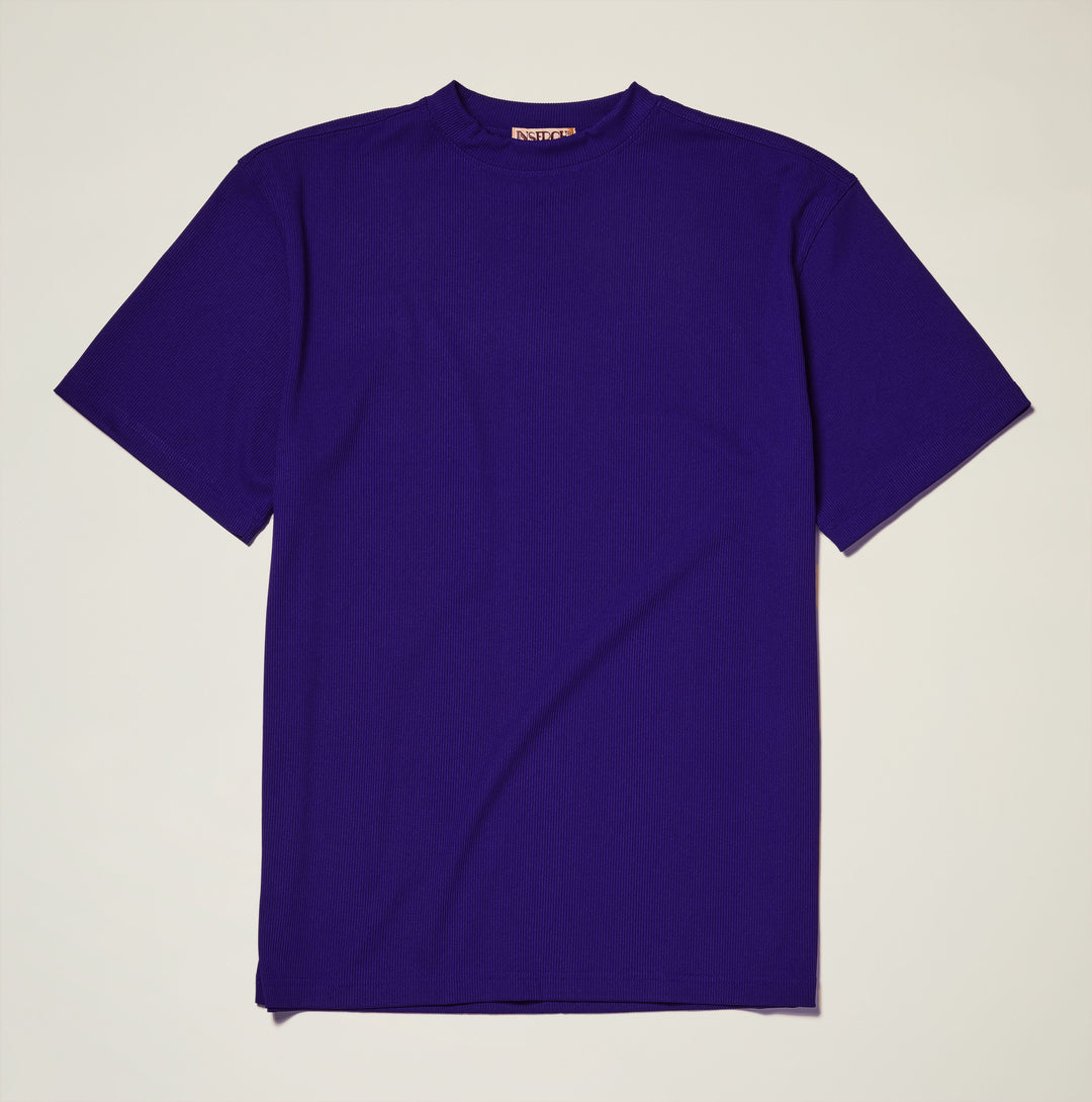 Men's purple ribbed regular fit crew neck short sleeve T-shirt