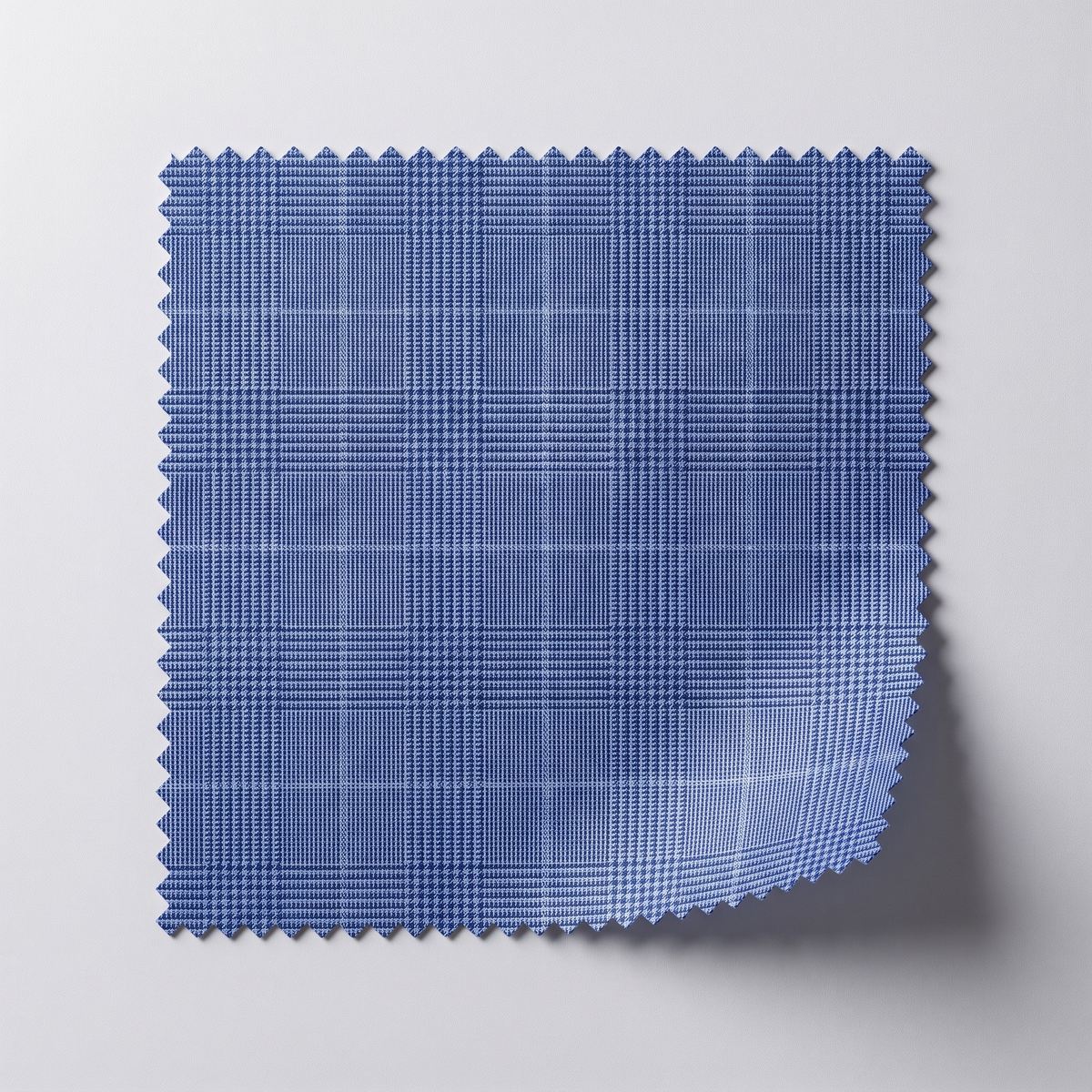 Nautica blue glen plaid suit fabric swatch close-up