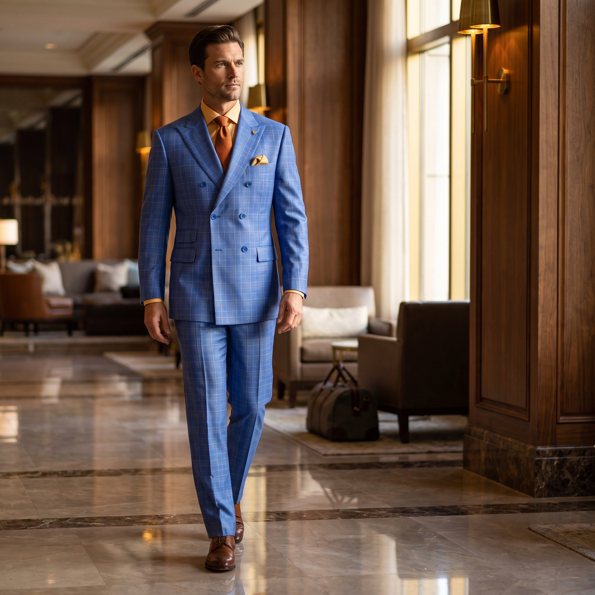 Nautica Blue regular fit double-breasted glen plaid two-piece suit – lifestyle image 1