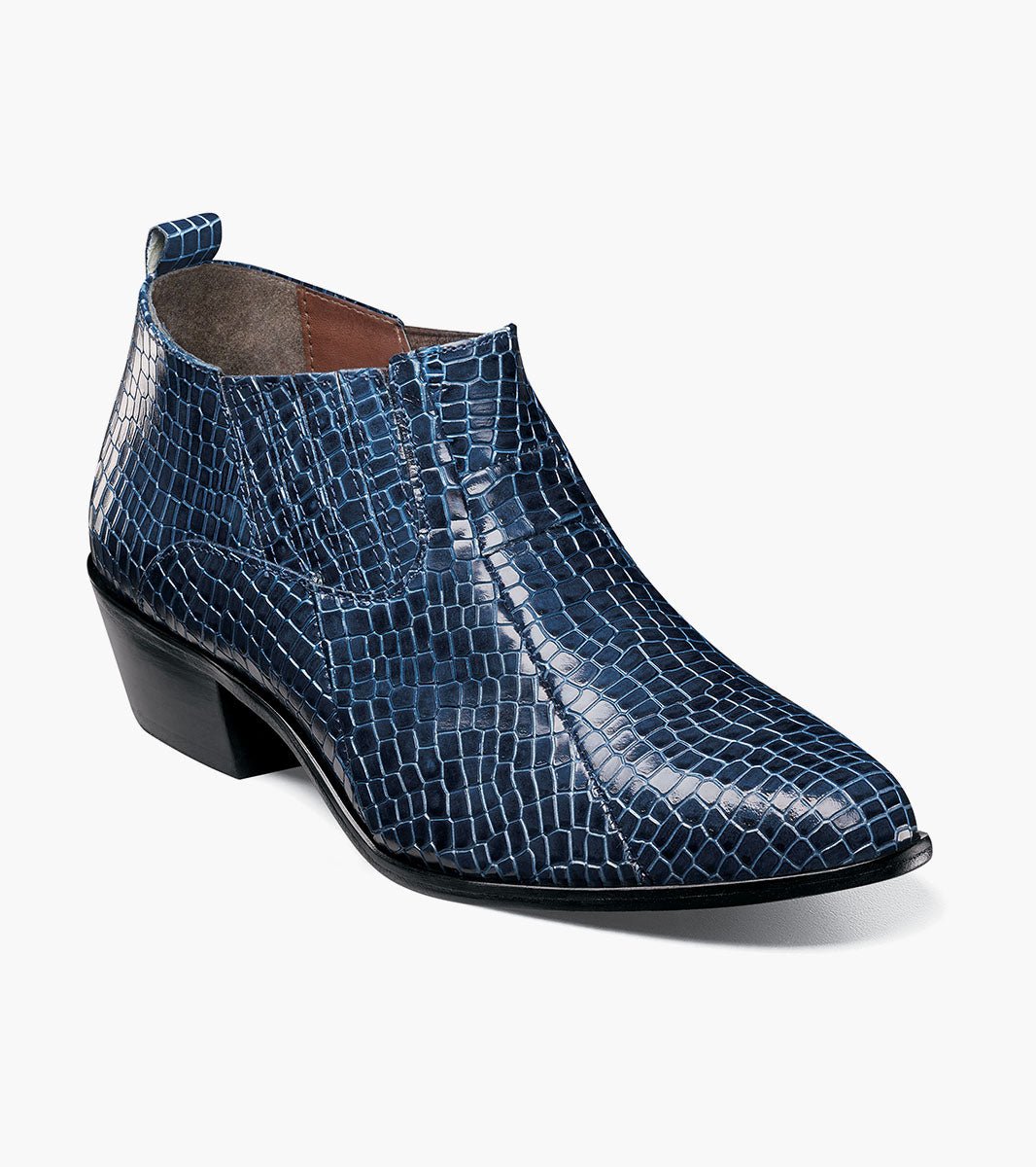 Stacy Adams Sandoval Navy Crocodile Print Cuban Heel Boot - Upscale Men's Fashion