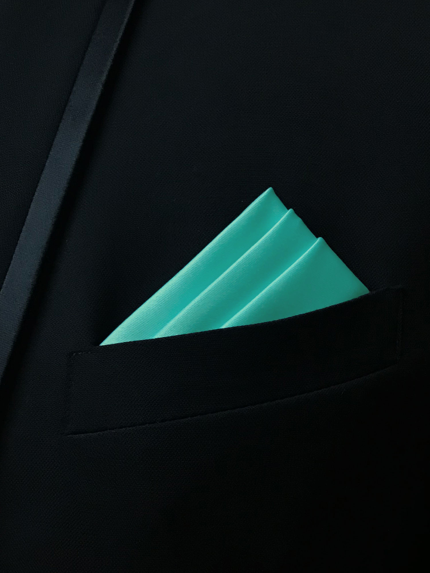 Men's Aquamarine Solid Satin Pocket Square