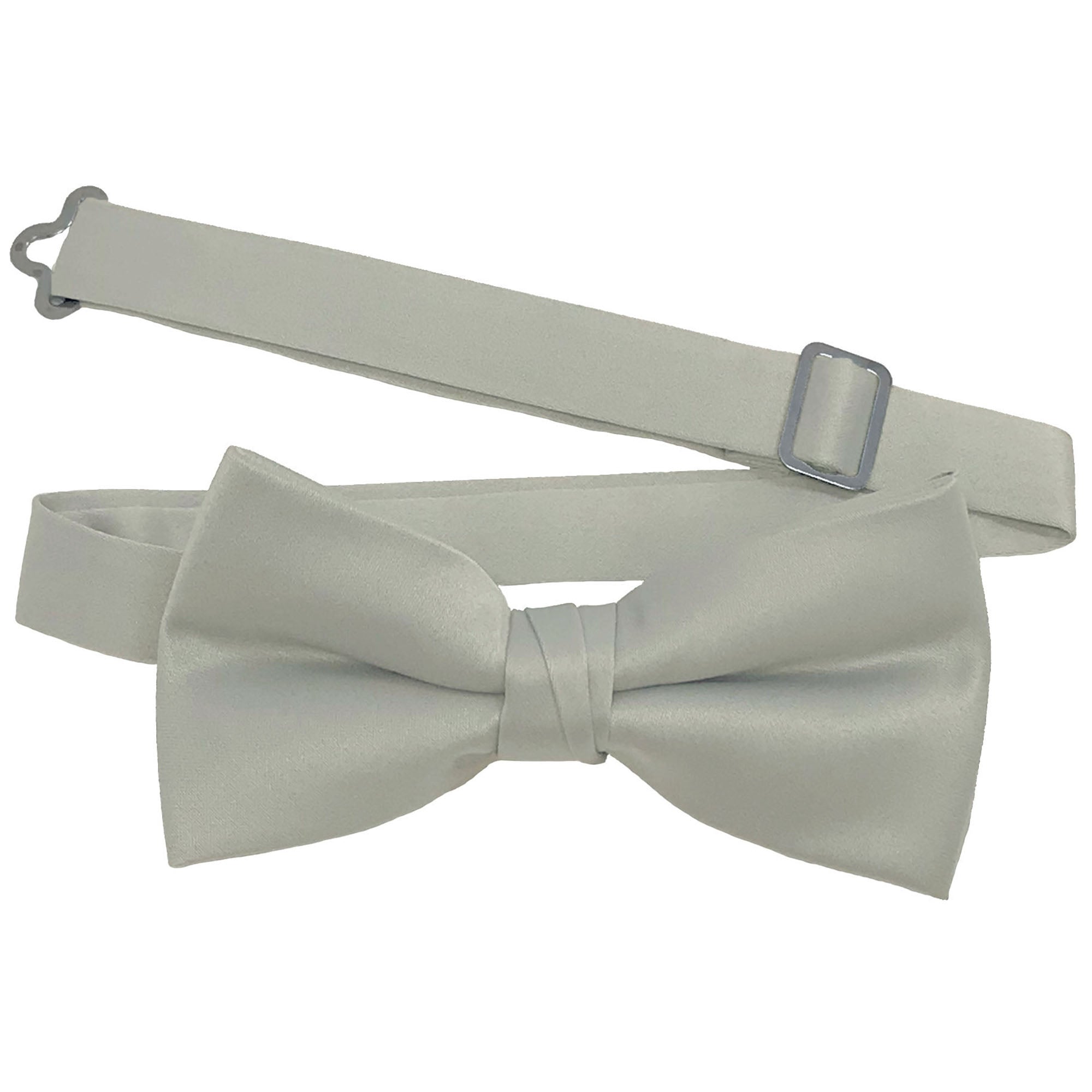 Men's Silver solid satin pre-tied bow tie