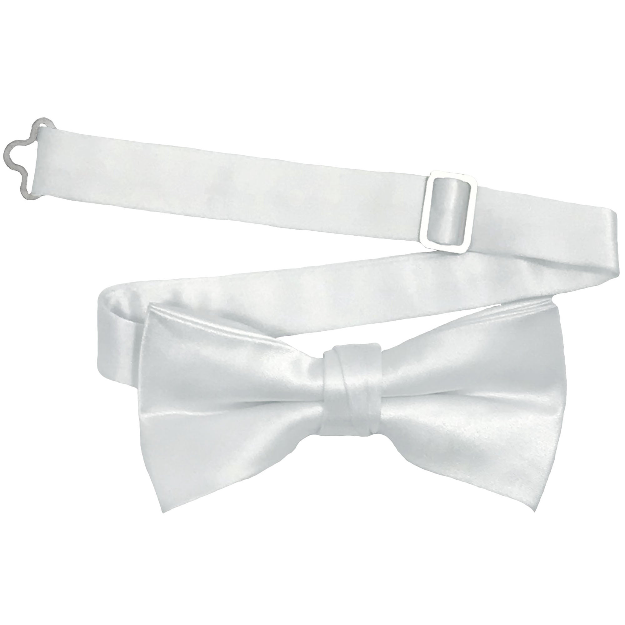 Men's White solid satin pre-tied bow tie
