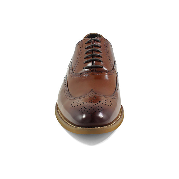 Stacy Adams Cognac Leather Wingtip Oxford Shoes – Front Angle