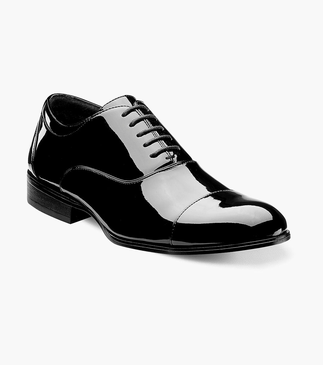 Stacy Adams Gala Black Patent cap toe Oxford tuxedo shoe, view 1