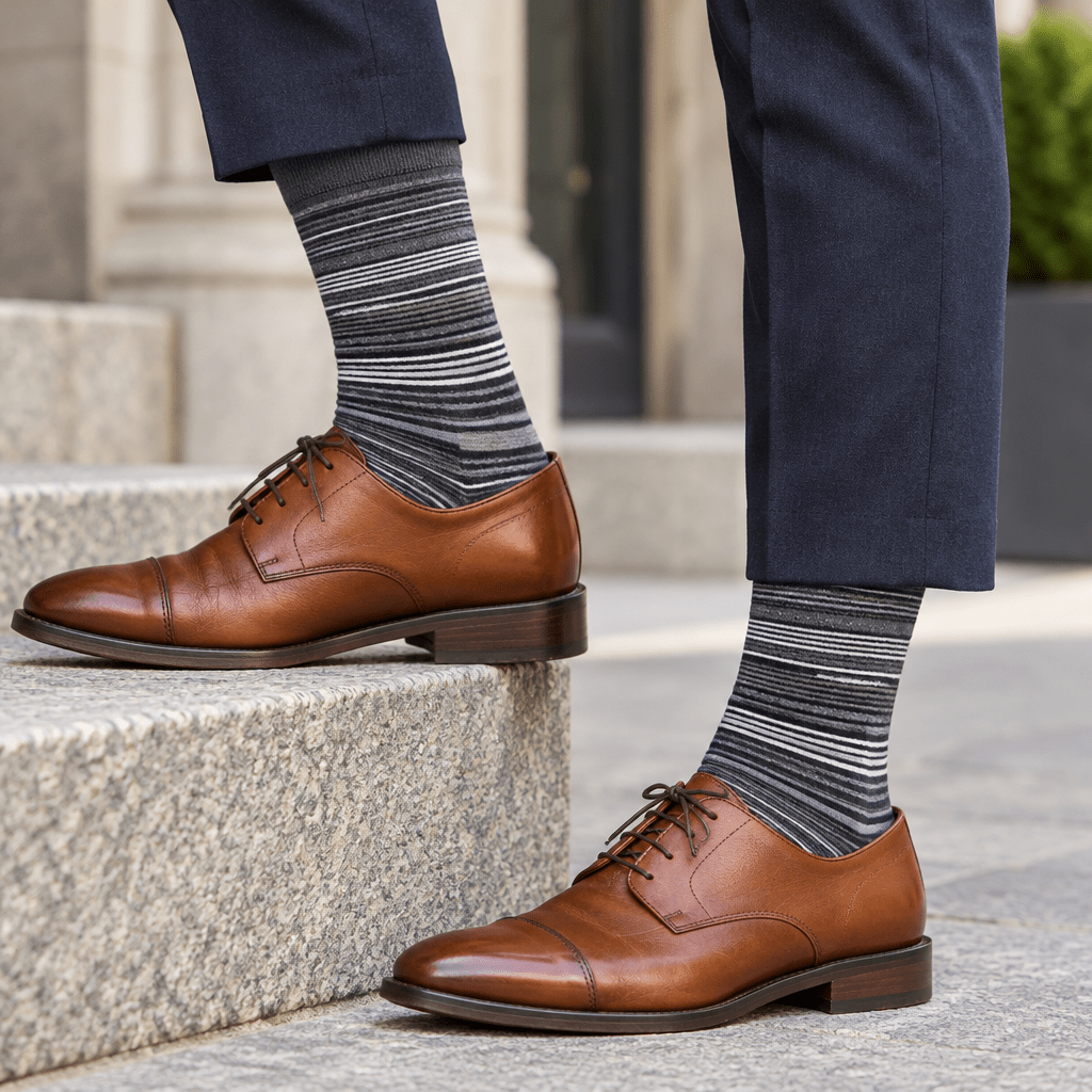 Stacy Adams Men's Black Striped Crew Dress Socks - Upscale Men's Fashion