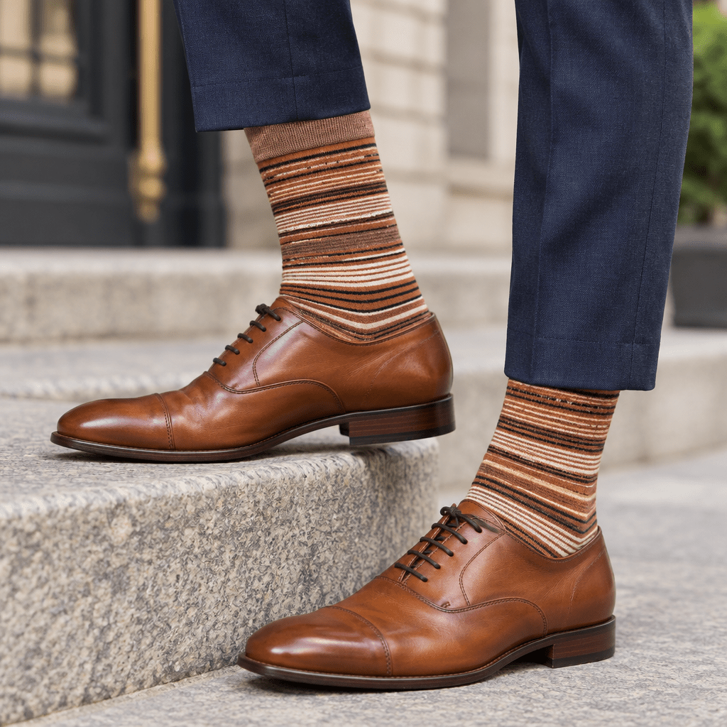 Stacy Adams Men's Brown Striped Crew Dress Socks - Upscale Men's Fashion
