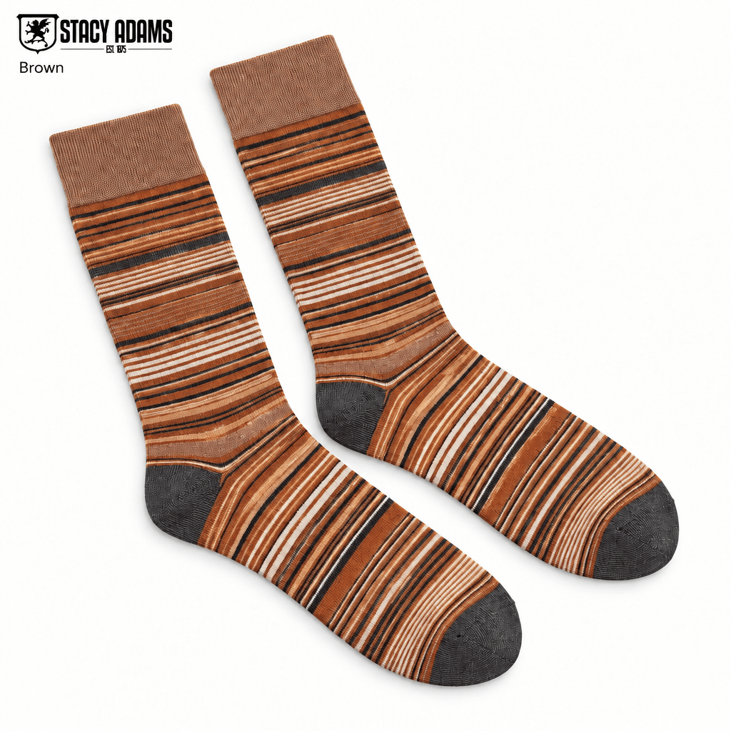Stacy Adams Men's Brown Striped Crew Dress Socks - Upscale Men's Fashion