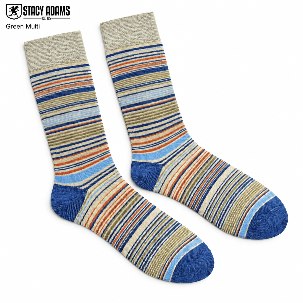 Stacy Adams Men's Green Multi Striped Crew Dress Socks - Upscale Men's Fashion