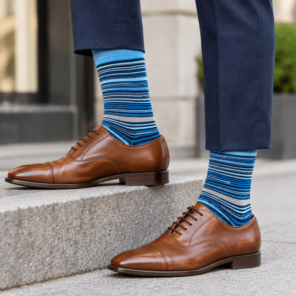 Stacy Adams Men's Blue Striped Crew Dress Socks - Upscale Men's Fashion