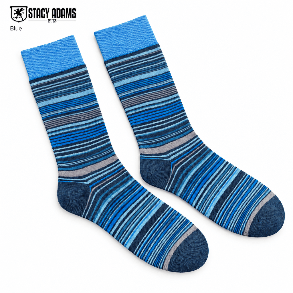 Stacy Adams Men's Blue Striped Crew Dress Socks - Upscale Men's Fashion