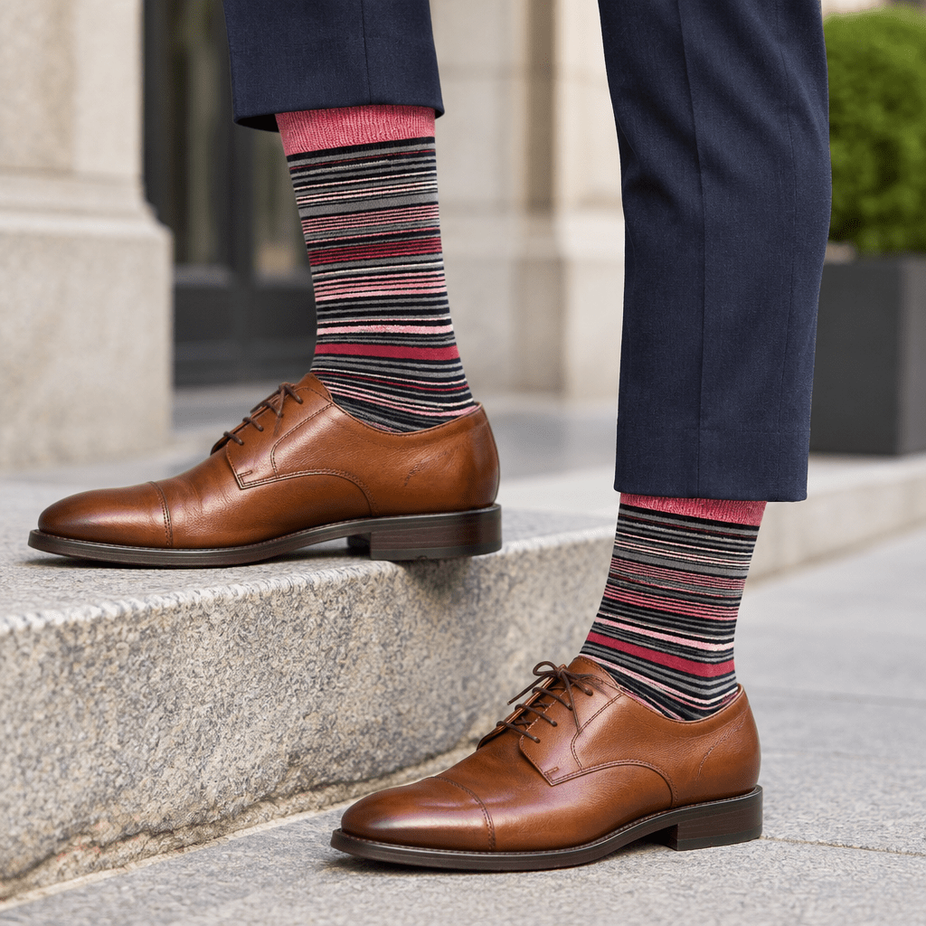 Stacy Adams Men's Pink Multi Striped Crew Dress Socks - Upscale Men's Fashion