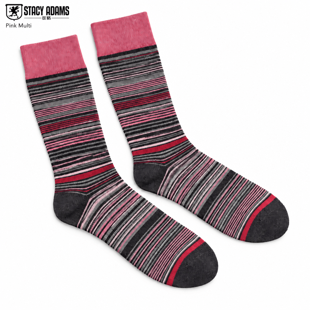 Stacy Adams Men's Pink Multi Striped Crew Dress Socks - Upscale Men's Fashion