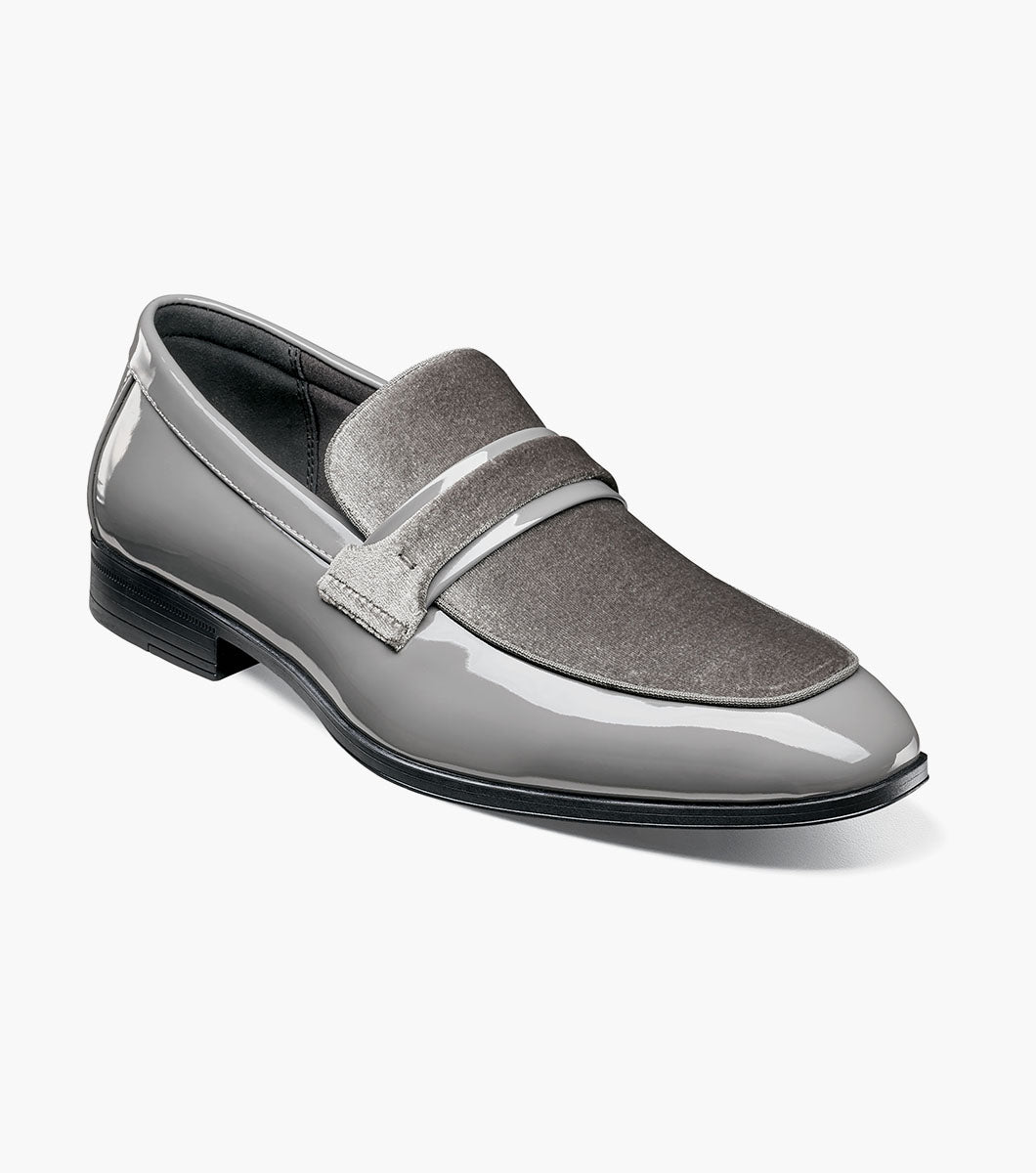 Stacy Adams Spratley Gray velour patent moc toe loafers front view