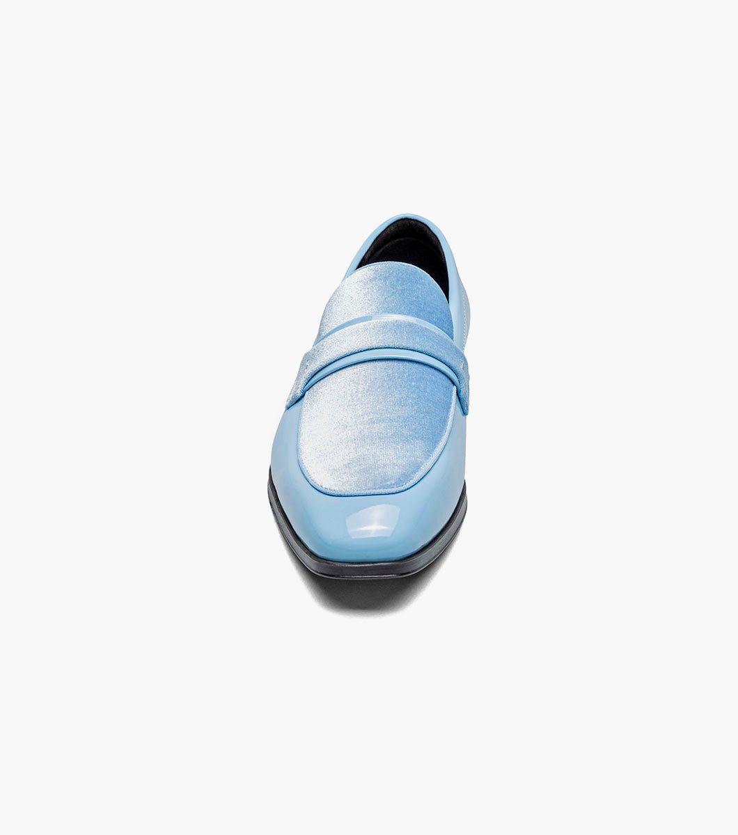 Stacy Adams Spratley Light Blue Velour Patent Moc Toe Loafers - Upscale Men's Fashion