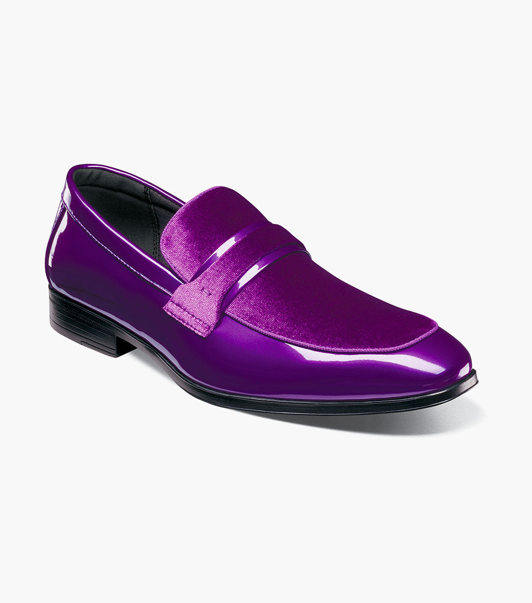 Stacy Adams Spratley Purple velour patent moc toe loafers front view